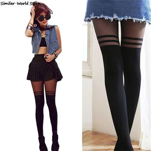 Black Women Temptation Sheer Mock Suspender Tights Cat Panty