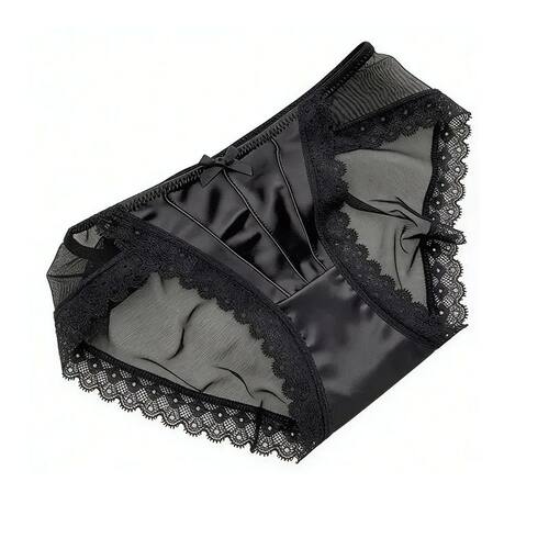 Vintage Satin Panties Soild Color Breathable Underwear Women