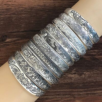Vintage Antique Silver Color Animal Snake Flower Pattern Ban