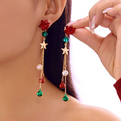 Merry Christmas Pearl Flower Star Bell Long Tassel Dangle Ea