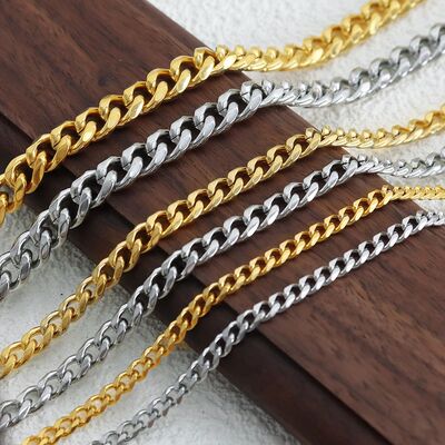 3MM5MM7MM Cuban Link Chain Stainless Steel Necklace DIY Acce