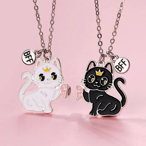 Lovecryst 2Pcs/set Cartoon Animal Alloy Cat Best Friend Neck