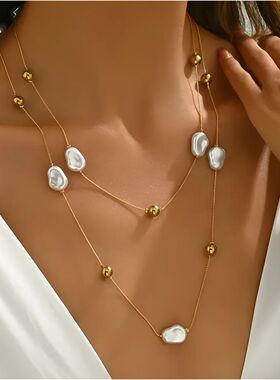 Trend Elegant Y2K Jewelry Irregular Big Pearl Pendant Neckla