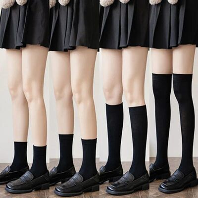 JK Women Black White Knee High Lolita Socks Lady Girls Over