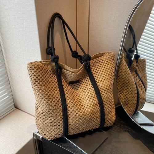 Elegant Ladies Straw Woven Handbag Women Holiday Beach Bag C