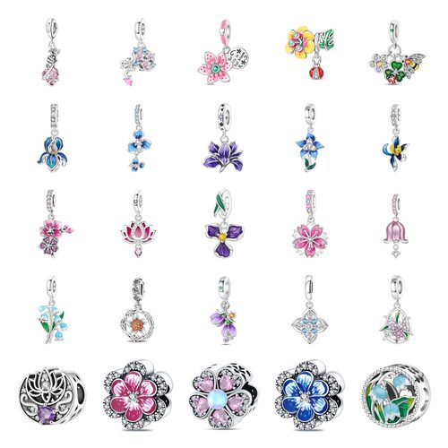 2026 Plant flower pendant accessories bracelet silver plated