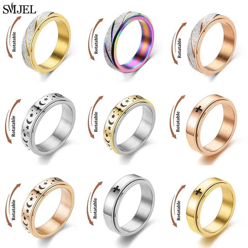 Rose Gold Stainless Steel Anxiety Ring Women Men Fidgets Spi