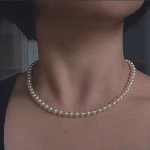 Vintage Style Simple 6MM Pearl Chain Choker Necklace For Wom