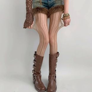 Hollowed Out Lace Tights Geometric Striped Patterned Fishnet