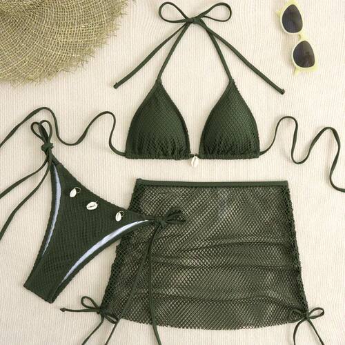 New Sexy Net Bikinis Female Swimsuits Women Three-Piece Swim