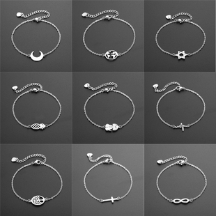 NewStainless Steel Chain Bracelet For Women Heart Cross Butt