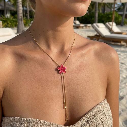 Vintage Enamel Flower Y-shaped Necklace for Women Minimalist