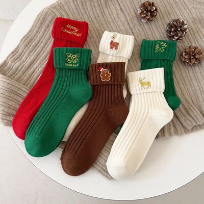 Christmas Women's Socks Autumn Winter Cute Mid-tube Socks Bi