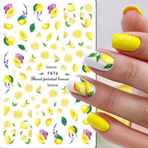 3d Nail Art Decals Summer Fruits Yellow Lemons Purple Flower