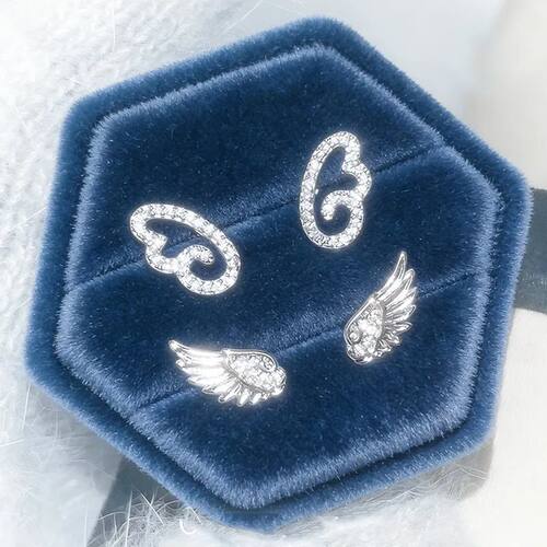 Sparkly Full Diamond Angel Wings Stud Earrings Geometric Hol