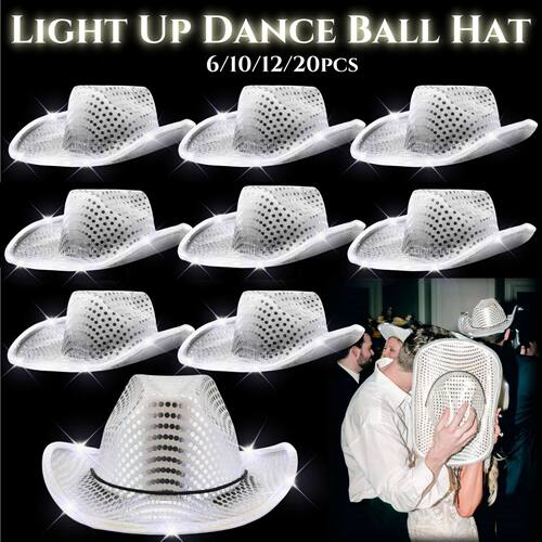 6-20pcs Light Up Cowboy Hats LED Flashing Cowgirl Hats Weste
