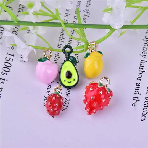3D Style! 10pcs  Fruit Lemon Beach Strawberry Avocado Enamel