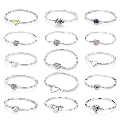 Original  Sterling Silver Bracelets Bangles Love Heart Clip