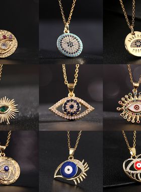 Titanium Clavicle Chain Colored Zircon Eye Pendant Devil's E