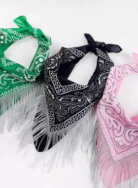 Beautiful Silver Fringed Bandana Turban Headscarf Party Band