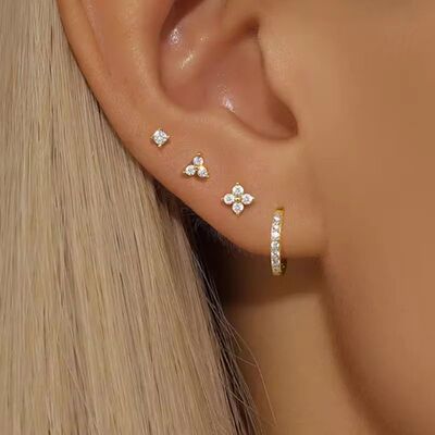 4PCS 18K Gold Plated Flower Round Piercing Earrings Set For