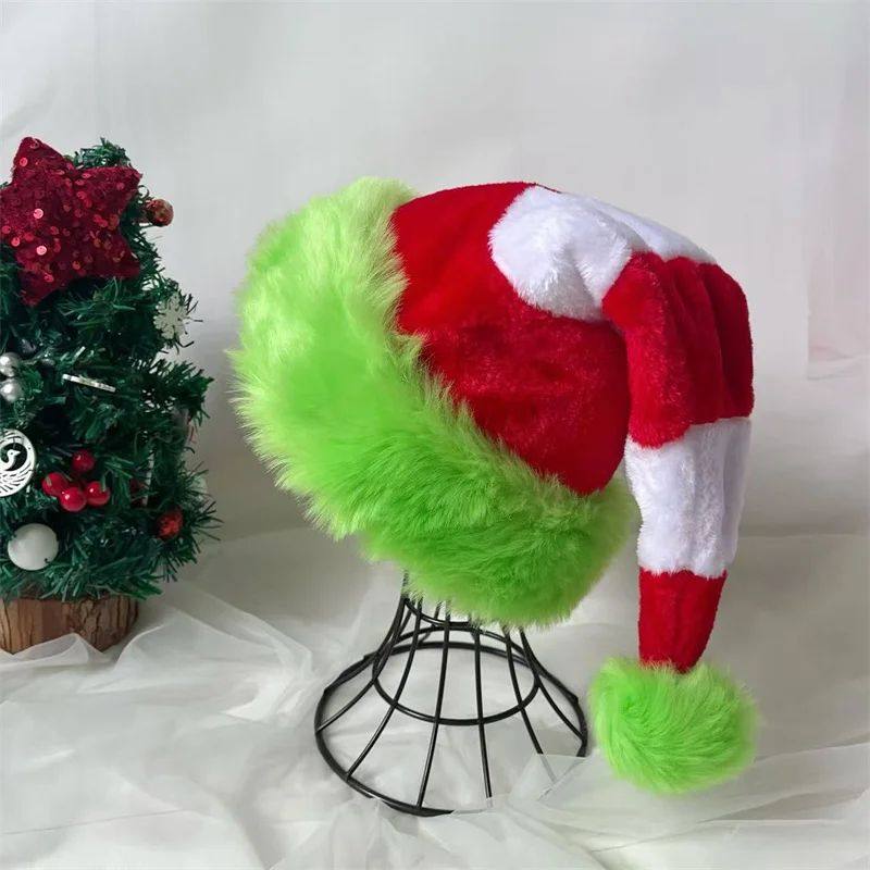 Splicing Christmas Santa Hat Xmas Long Plush Holiday Red Hat