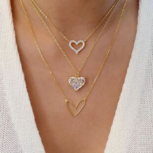 Crystal Zircon Heart Star Charm Layered Pendant Necklace Set