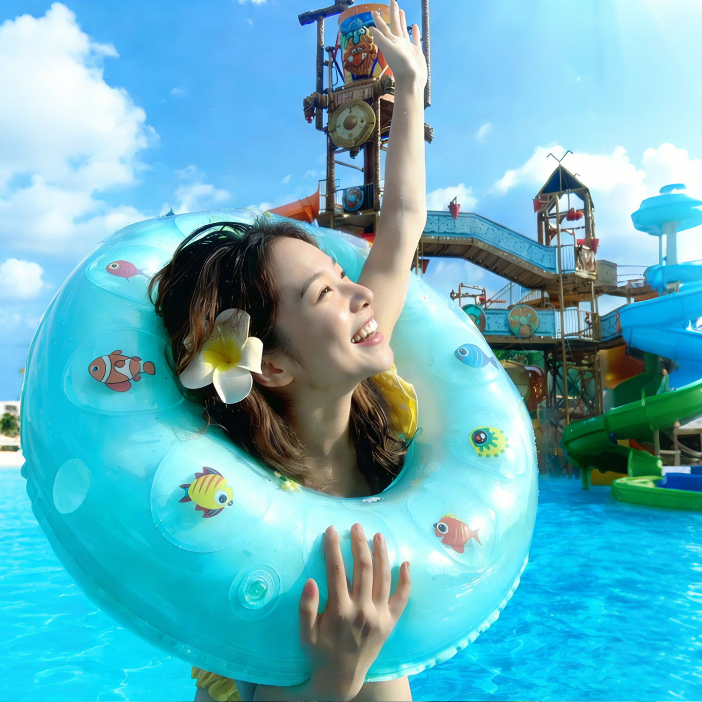 水上乐园游泳圈成人腋下游泳圈水晶圈水圈泳池拍照道具出片神器