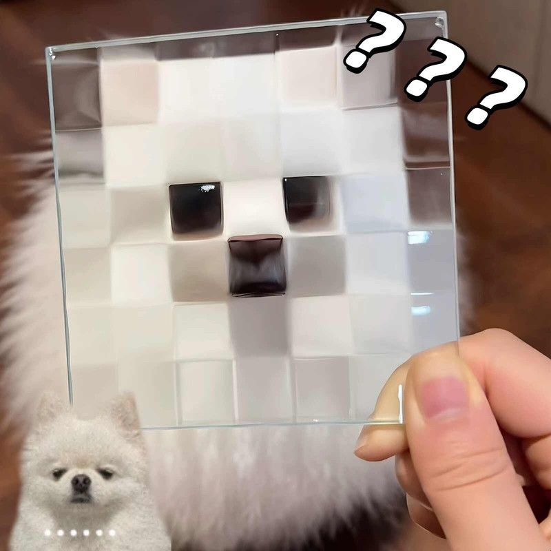 【像素风小狗】马赛克玻璃像素方块透明板小猫狗狗立方体拍照道具