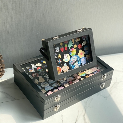 黑色徽章收纳盒透明玻璃盒大中小