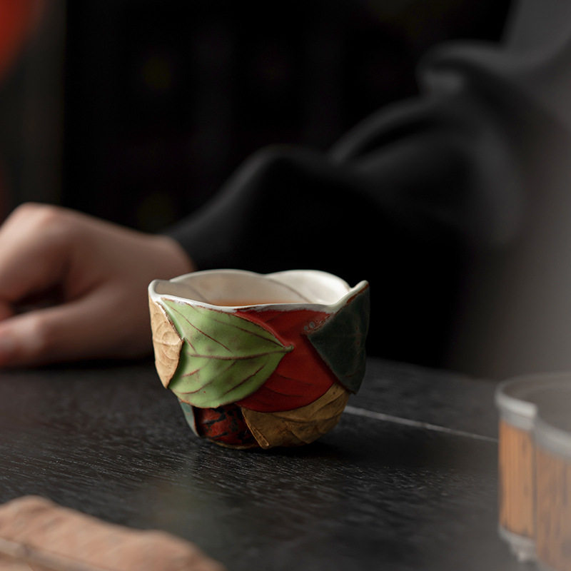 宋朴苏扬烨大师纯手工树叶杯主人杯品茗杯萩烧茶杯礼盒装柴烧