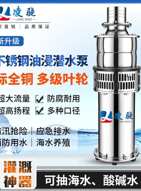 凌骁轻便型不锈钢浸式380扬程流量灌溉农用养殖抽水泵