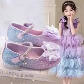 2026春季 小皮鞋 新款 宝宝软底防滑单鞋 小女孩水晶高跟鞋 女童公主鞋