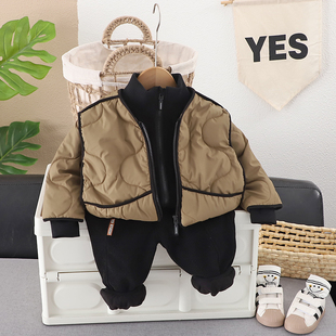男童装秋冬季加绒加厚三件套婴儿童棉衣男宝宝冬装套装1-3岁5潮衣