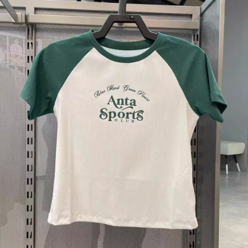 安踏正品T恤女2025夏新款圆领生活撞色潮冰丝短袖针织衫162528102