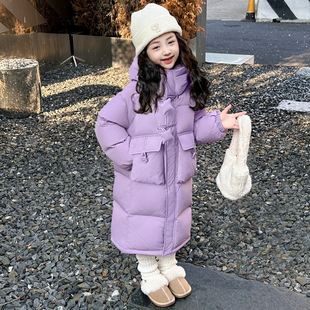 2025新款三防儿童羽绒服女童过膝长款加厚东北冬季中小童90白鸭绒