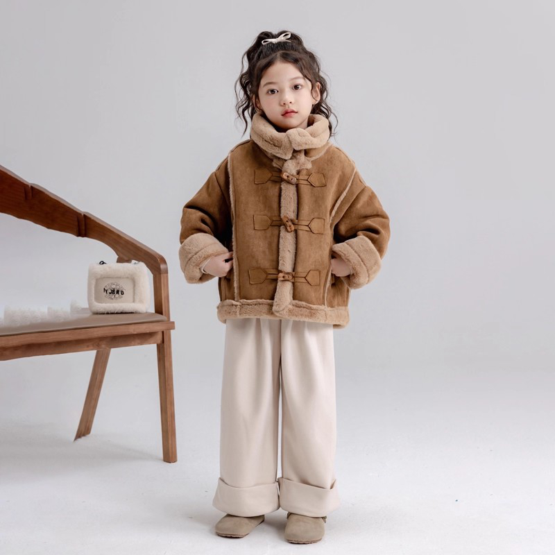 韩国童装2025秋冬季新款女童加绒外套儿童鹿皮绒皮毛一体保暖上衣