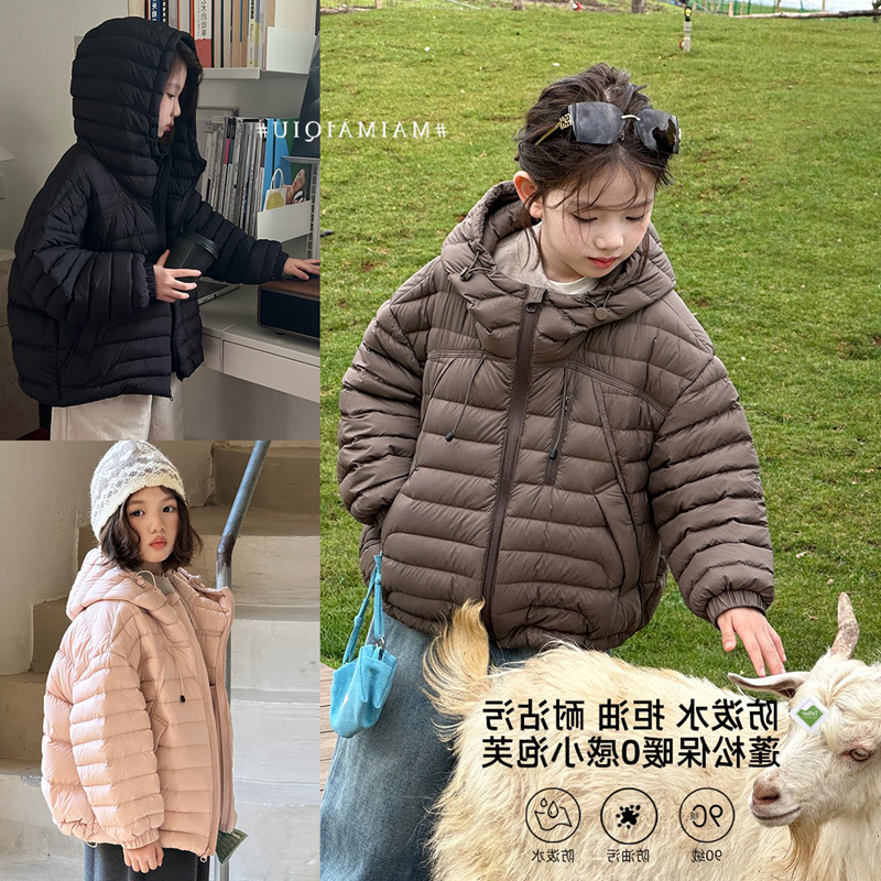韩国高端羽绒服202秋冬季女童新款中大儿童杜邦三防90白鴨絨外套