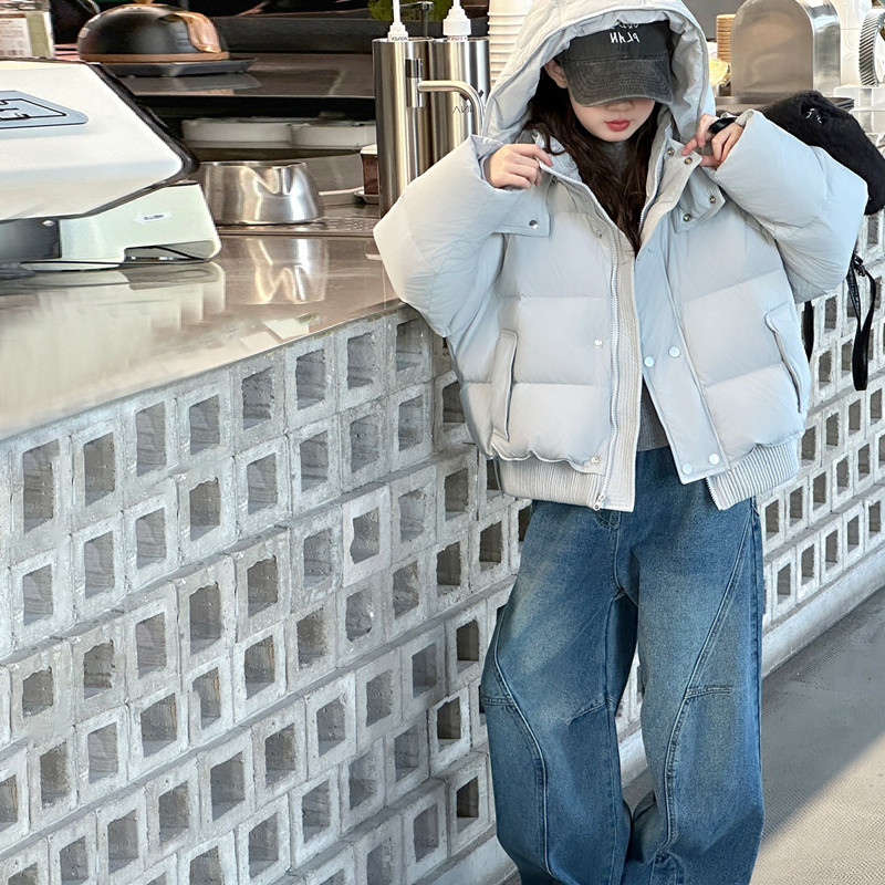 女童90羽绒服冬2025新款中大童连帽短款外套韩版新国标白鸭绒上衣