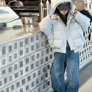 女童90羽绒服冬2025新款中大童连帽短款外套韩版新国标白鸭绒上衣