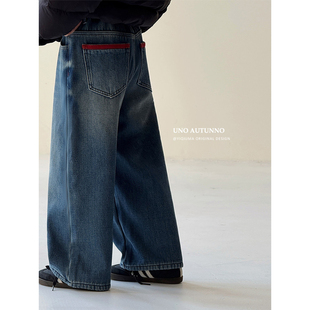 韩国女童2026新款秋冬季加绒牛仔中大儿童直筒休闲洋气阔腿裤子潮