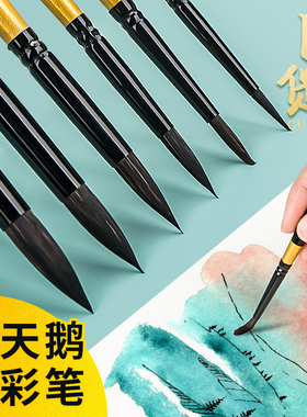 黑天鹅水彩笔6号8号diy数字油画笔水彩毛笔套装单支圆松鼠毛绘画笔柏伦斯白色美甲动物毛红胖子美术丙烯勾线