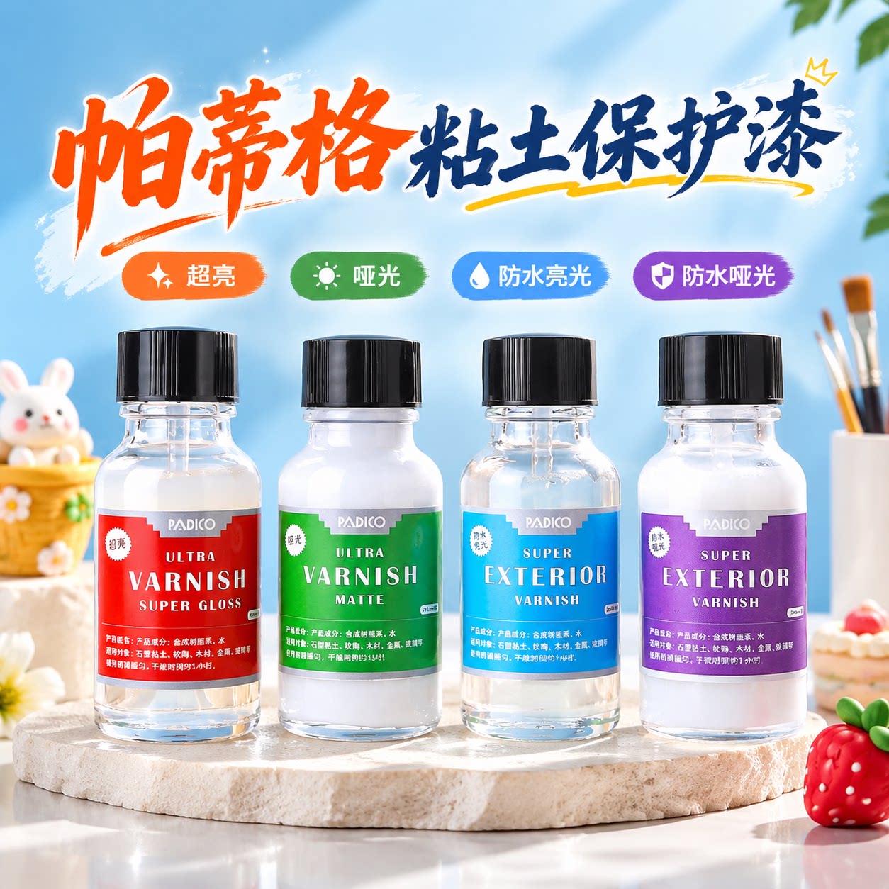 PADICO帕蒂格亮油封层石塑粘土专用水性亮油快干石膏娃娃亮光油保护漆超轻软陶泥泥塑黏土diy手工手办底油