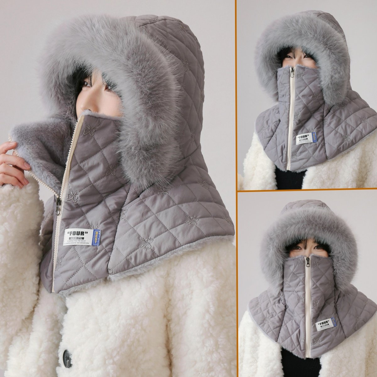 冬季新款骑车披肩帽女雷锋帽围脖一体加绒加厚防风帽保暖骑行帽子