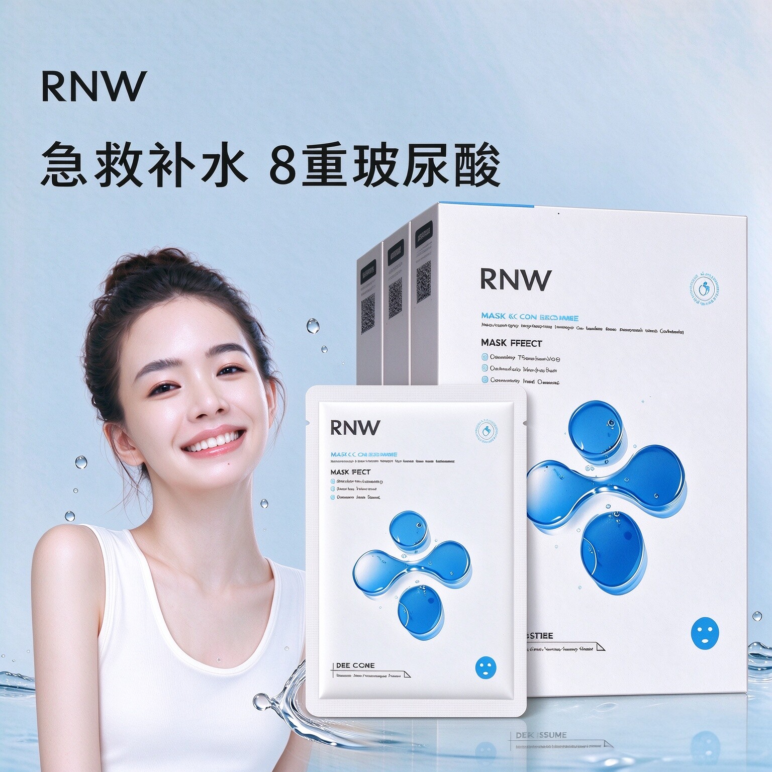 RNW如薇玻尿酸补水保湿面膜敏感肌紧致抗皱嫩白去黄暗沉男女正品