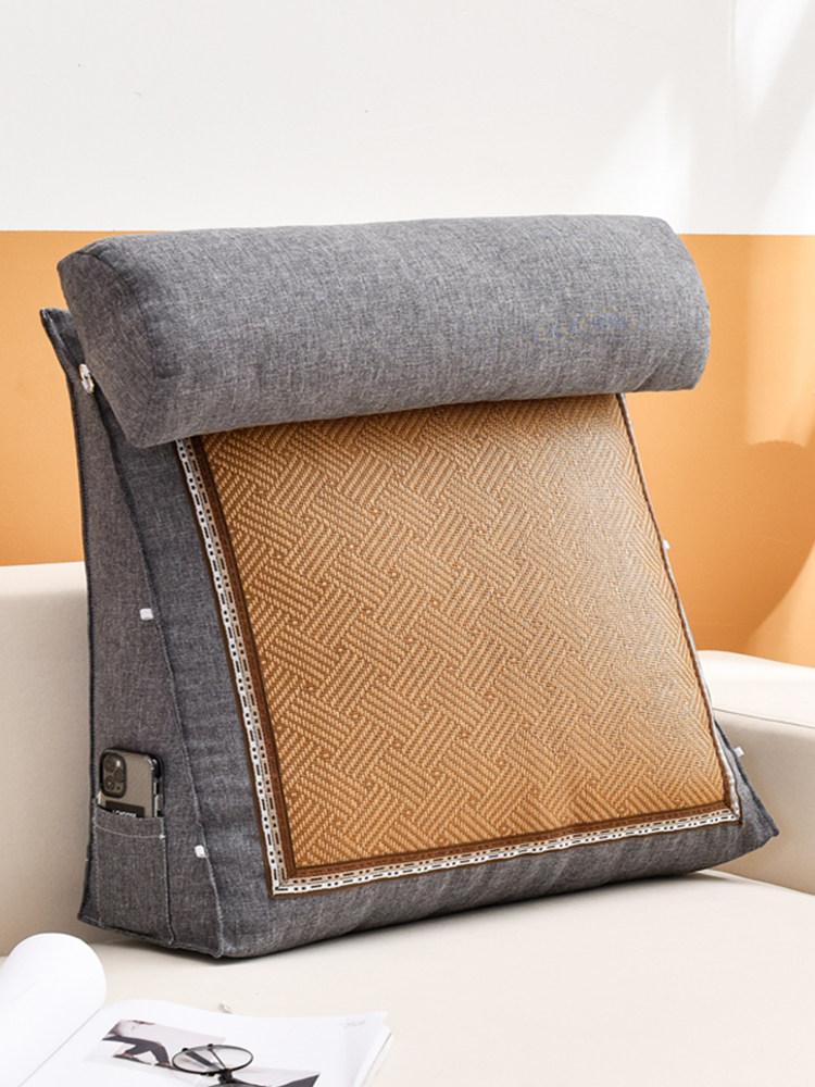 夏凉藤席三角靠垫床头靠背垫夏季带头枕可调节护腰靠枕榻榻米软包