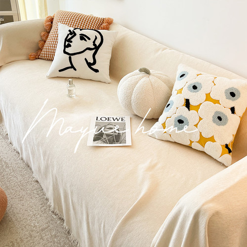 蔓越家ins奶油色雪尼尔沙发巾