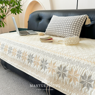 蔓越家 重工绗缝水洗棉全棉沙发垫纯棉沙发套罩靠背巾坐垫子盖布