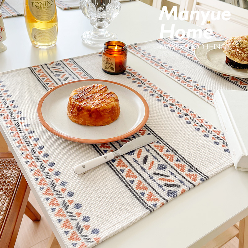 北欧复古棉麻餐垫编织餐厅隔热