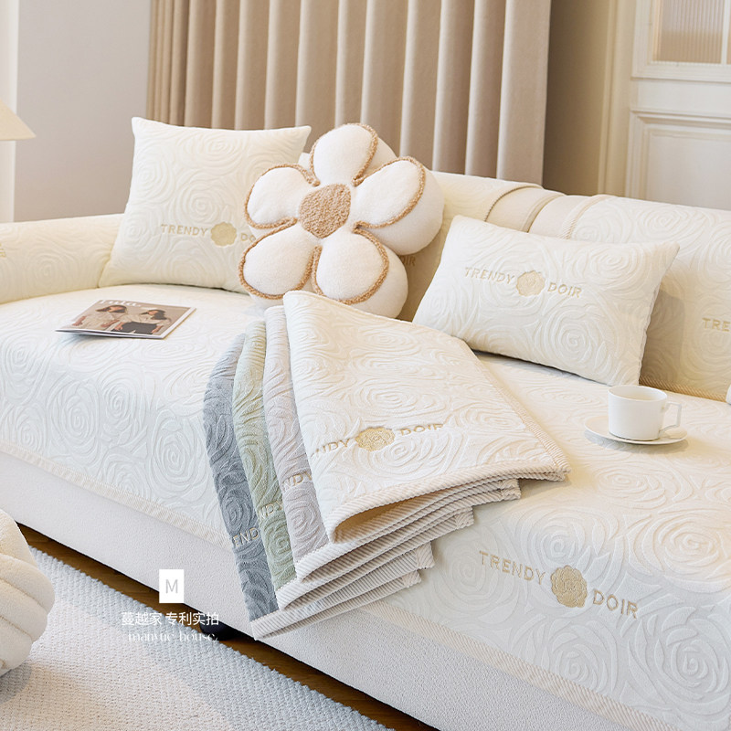 蔓越家 赤茶玫瑰 高级感剪花沙发垫秋冬毛绒客厅沙发盖布套罩坐垫,居家布艺,沙发垫,淘宝优惠券,粉丝福利购,淘宝优惠卷